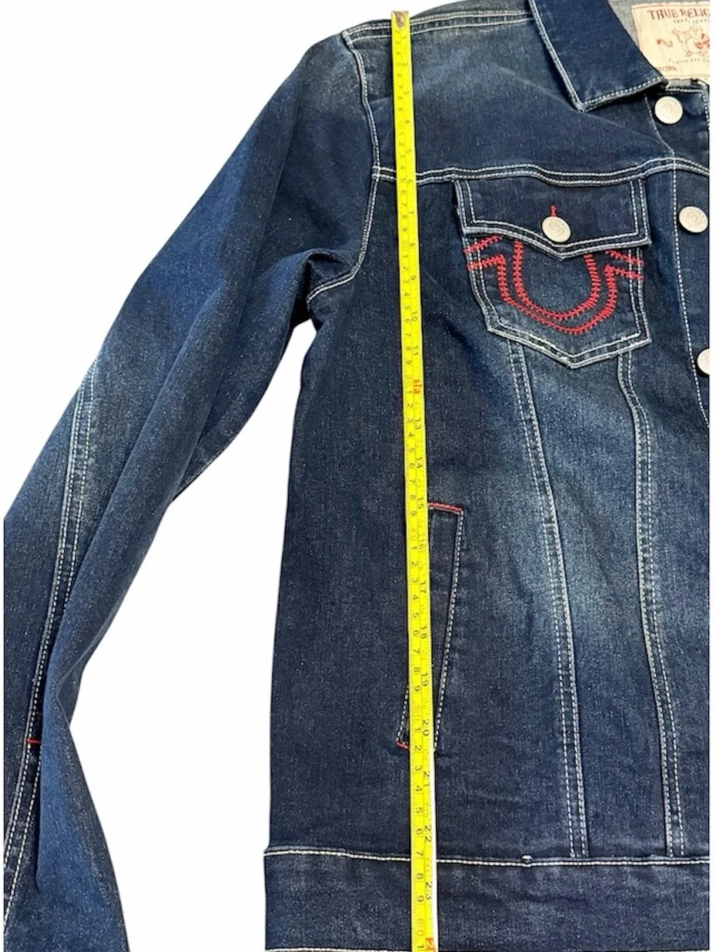 True Religion Dark Blue Denim Jacket with Red Stitching